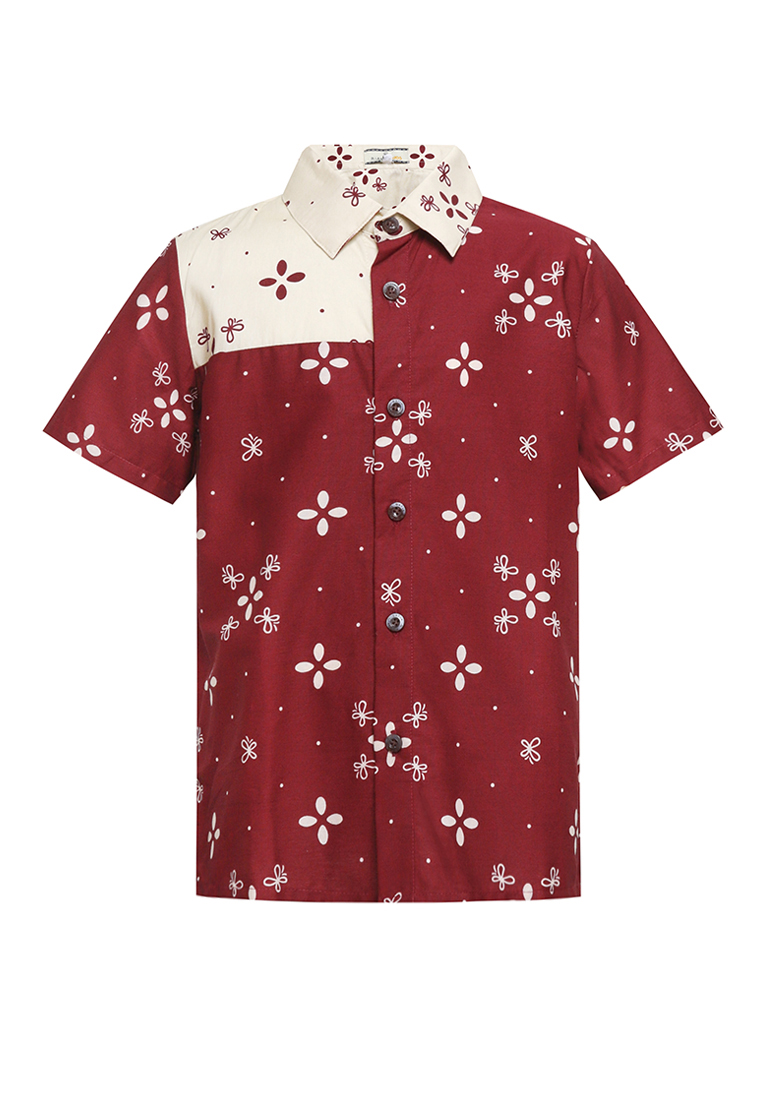 Rianty Kids Hem Anak Batik Laki Laki Atreeya Lengan Pendek Katun Premium Merah Maroon