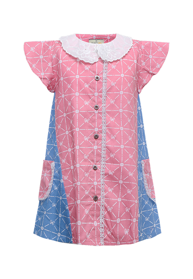 Rianty Kids Baju Anak Perempuan Dress Zinnia Pink Button Pocket Mirea Series Spesial Back to School