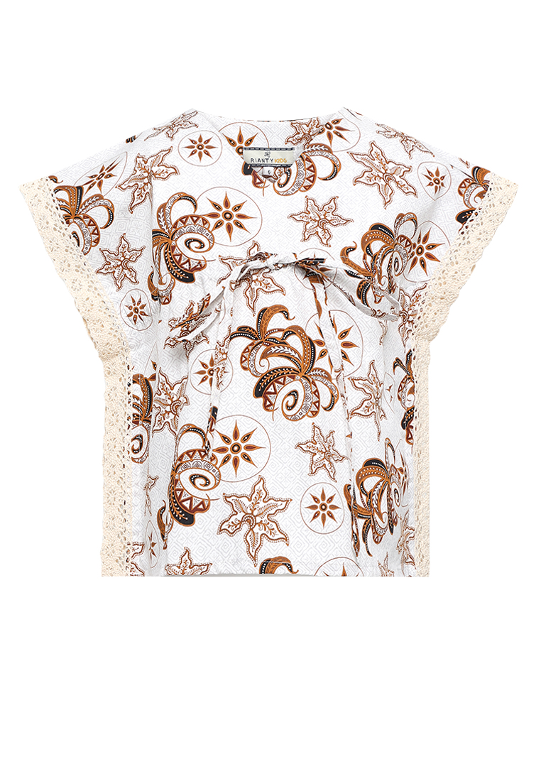 Rianty Kids Blouse/ Blus Baju Anak Perempuan Ammara Batik Lengan Pendek Renda White