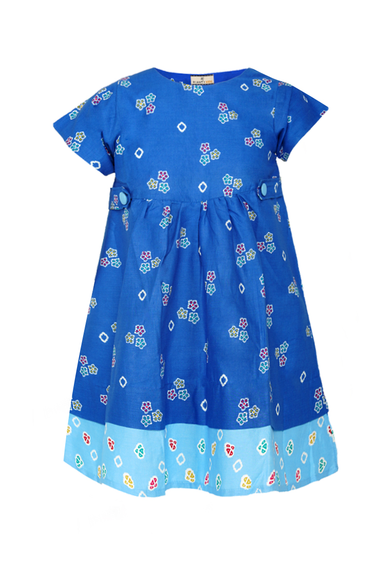 Rianty Kids Baju Anak Perempuan Dress Jumputan Tabitha Lengan Pendek Blue