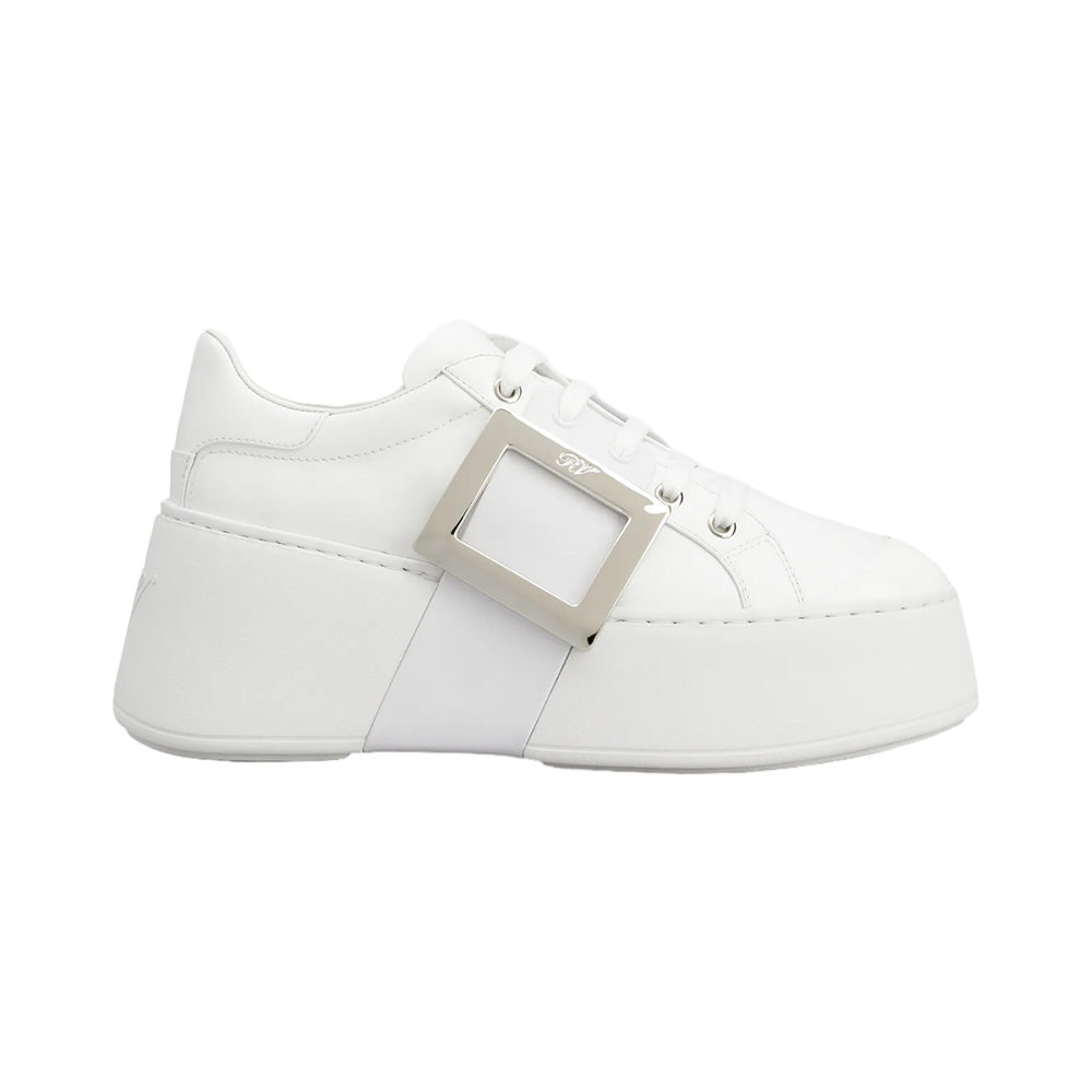 Roger Vivier [4.4PRIL KEJUTAN HARGA] Viv' Skate Metal Buckle Leather Sneakers White