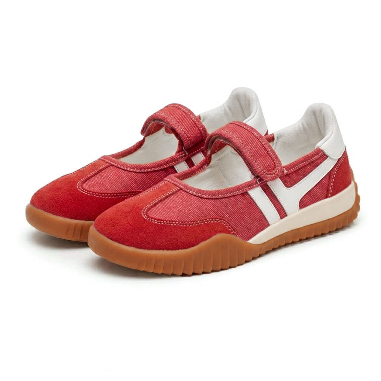 SABA Women Juliette Red Denim Gum Sneakers Wanita – Sepatu Denim Suede Premium Velcro Casual Shoes
