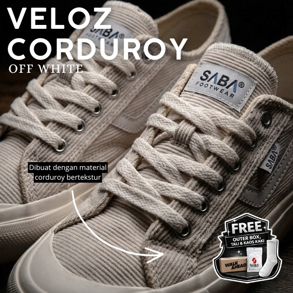 SABA Veloz Corduroy Off White - Sepatu Sneakers Casual Pria Wanita Original 100% VLZC-L-06