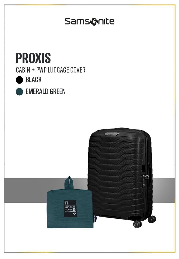 Samsonite Koper Proxis Cabin Black + Foldable Luggage Cover Cabin