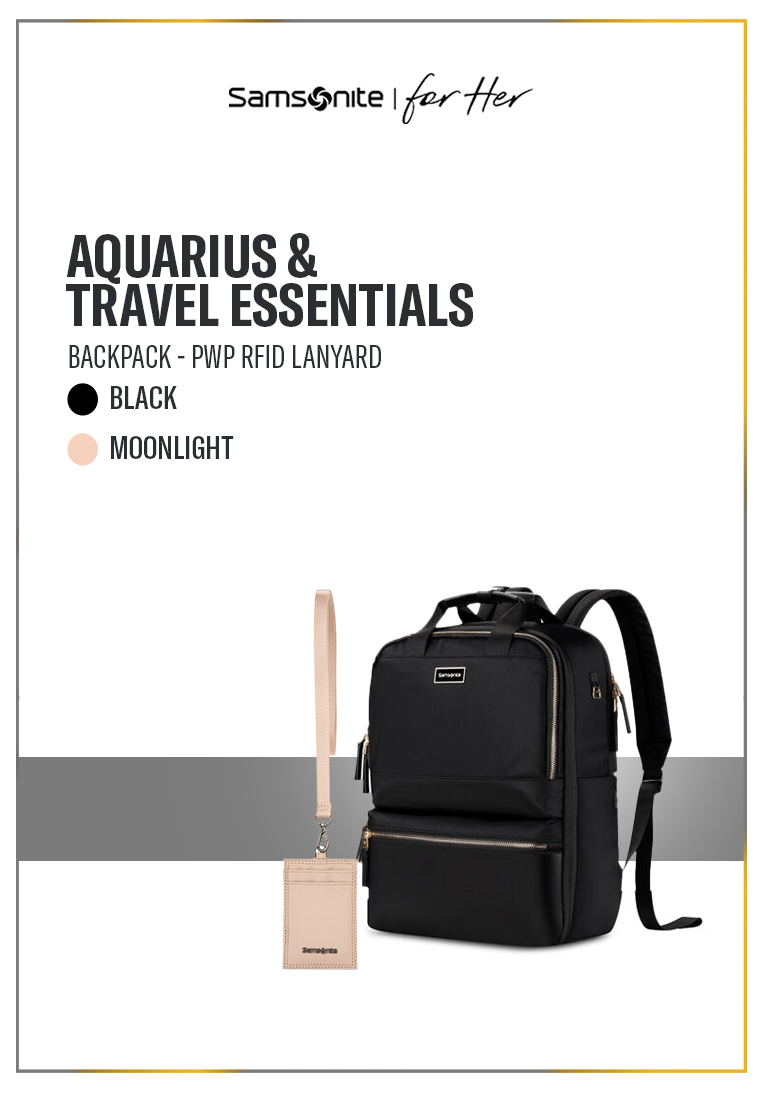 Samsonite Aquarius Backpack Black + Samsonite Travel Essentials RFID Landyard Moonlight