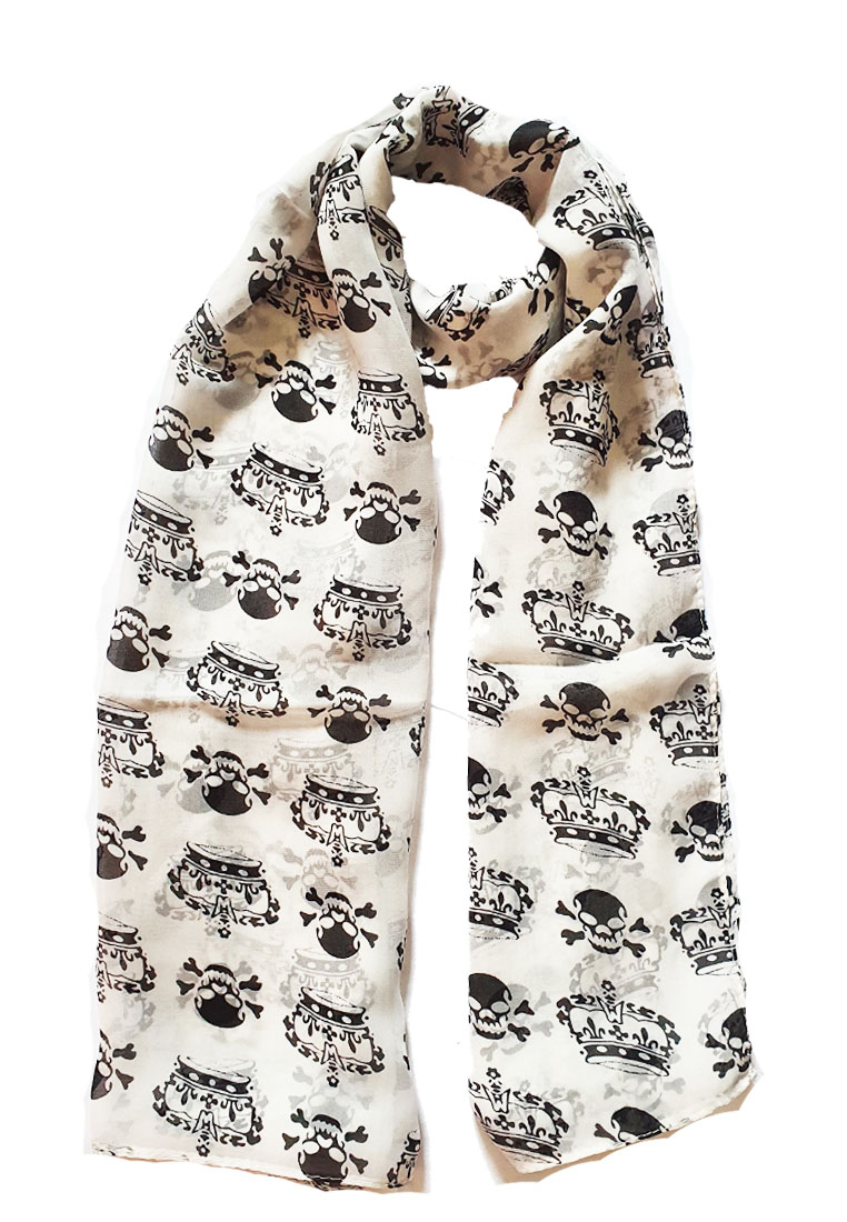 San Marco Crowny Skull Poly-Printed Scarf White