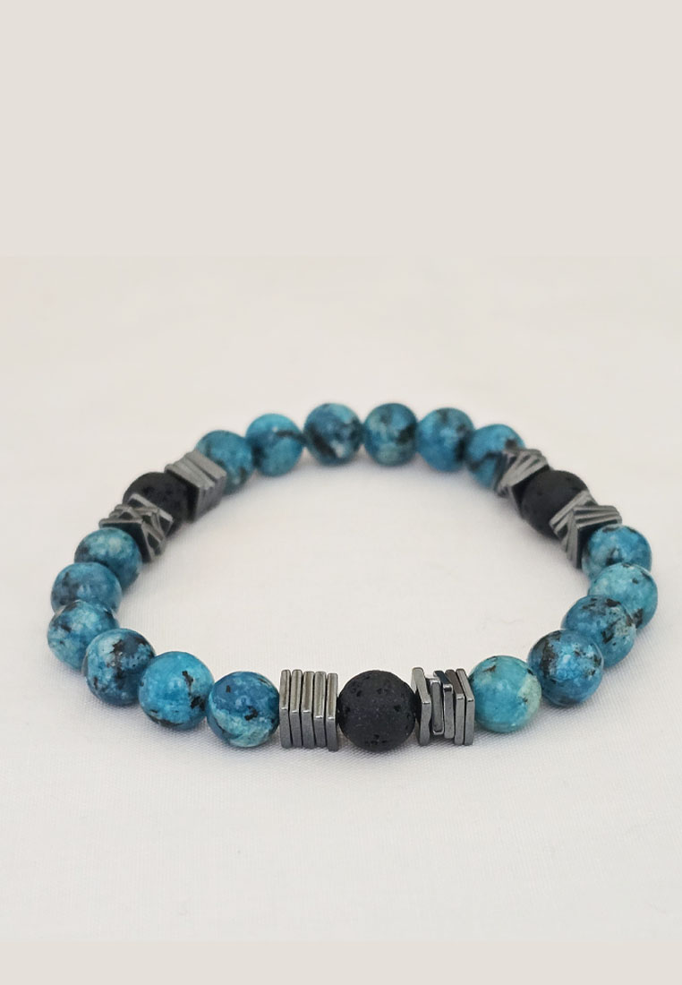 San Marco Aksesoris Gelang Pria Lava & Blue Agate Beads Bracelet Black & Blue