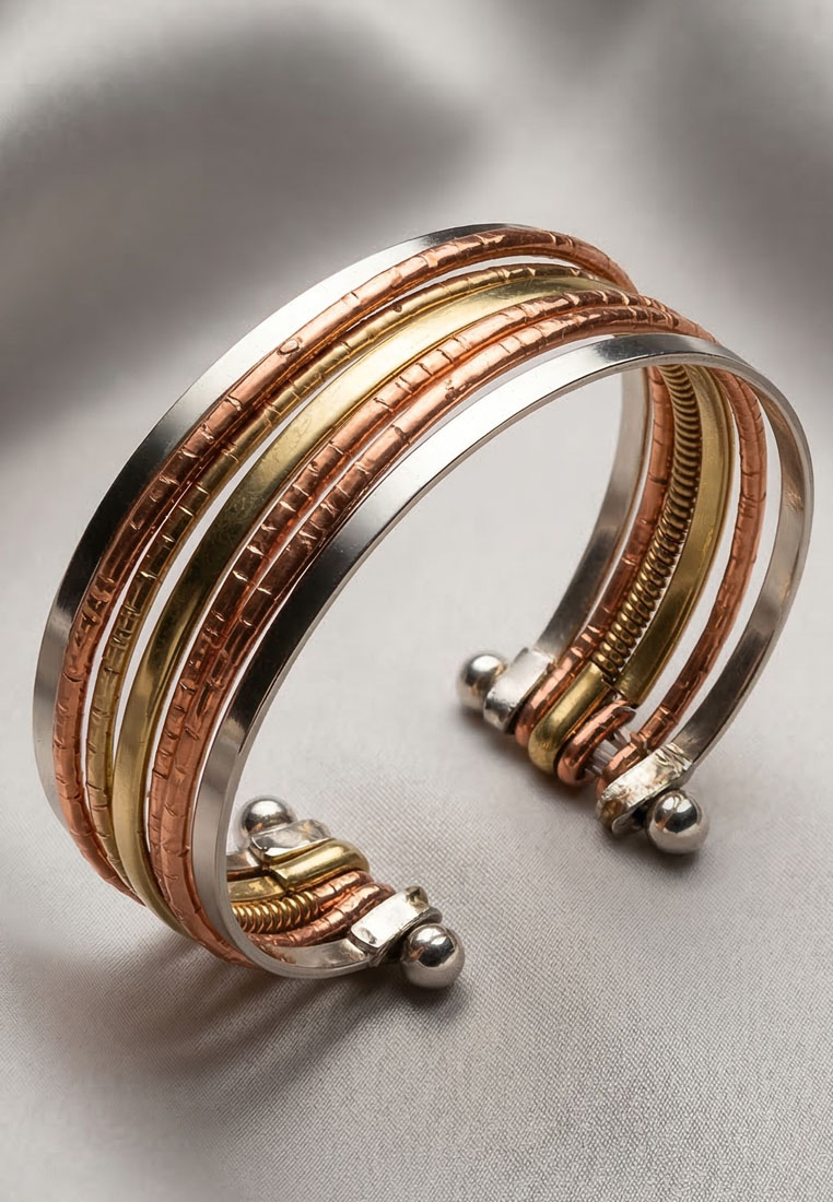 San Marco Aksesoris Gelang Wanita Tricolour Multistrand Bracelet Gold & Silver