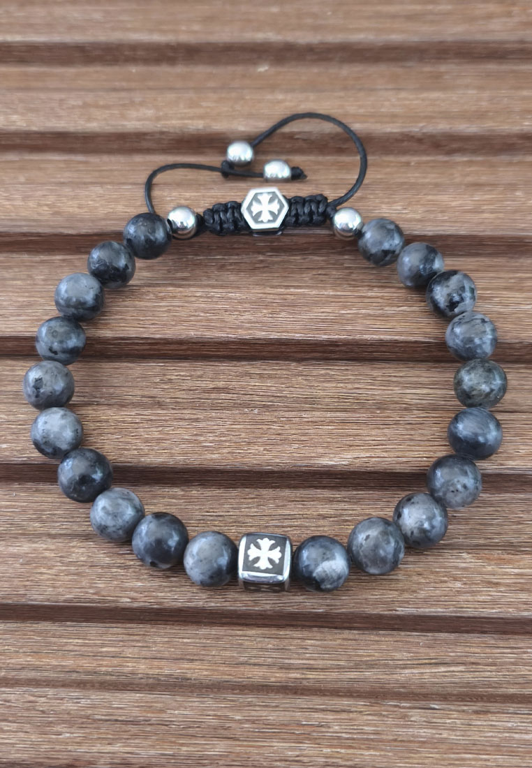 San Marco Gelang Macrame Malachite Beads Stone Verdigris Shield Charm Stainless Steel Charm Bracelet