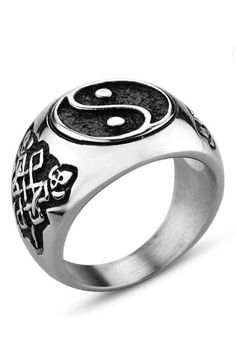 San Marco Men's Accessories Yin-Yang Premium Stainless-Steel Cincin Pria Ring Silver