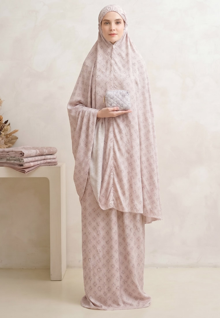 San Marco Mukena Travel Mini Flora Series Silky Soft Orchid Mocca Beige