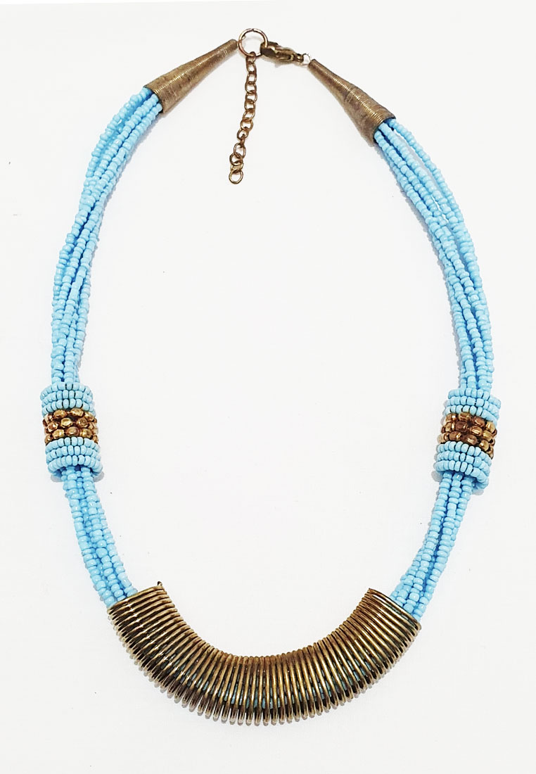 San Marco Golden Spiral Beads Necklace Kalung Wanita Manik-Manik Blue