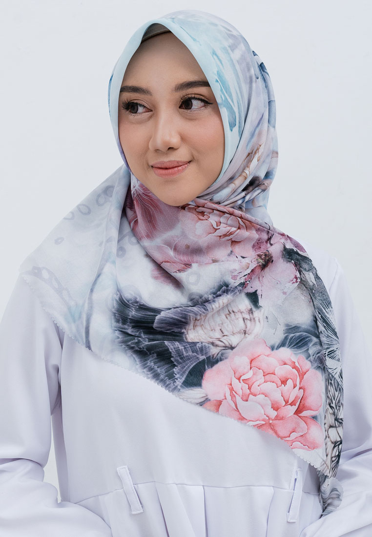 San Marco Rozanna Signature Square Voile Scarf Hijab Premium Wanita Snow