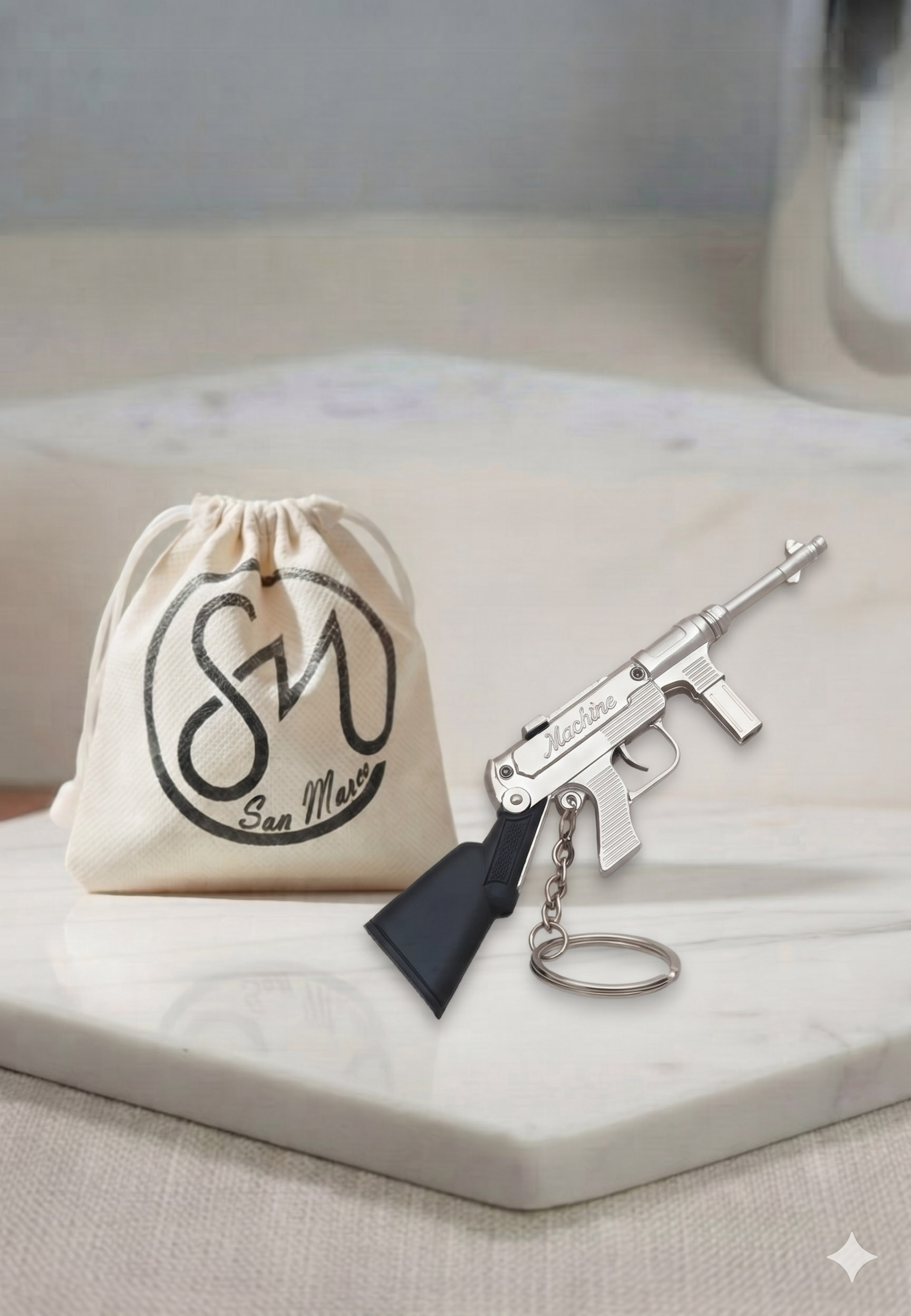 San Marco Aksesoris Pria Machine Gun Key Chain Gantungan Kunci Silver