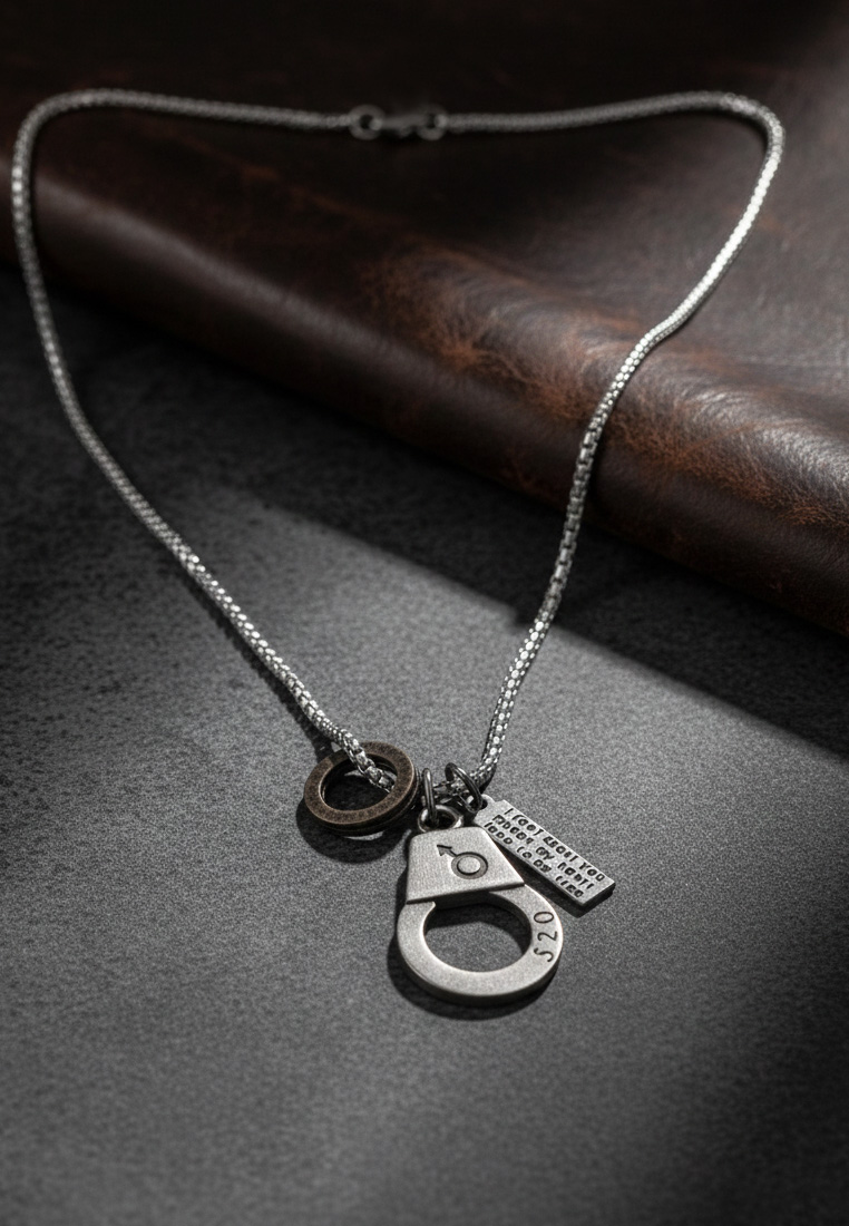 San Marco Aksesoris Pria Loop Titanium Necklace Kalung Pria Silver