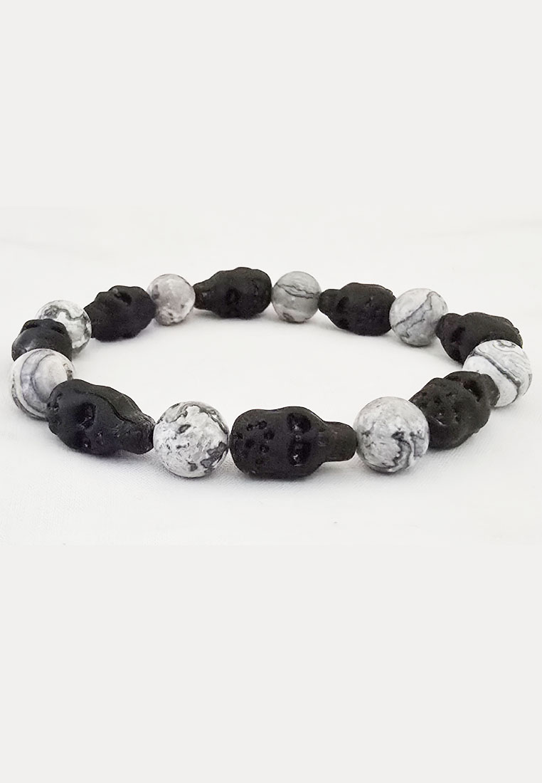 San Marco Aksesoris Pria Skull Encarved Premium Howlite Bracelet Black & White
