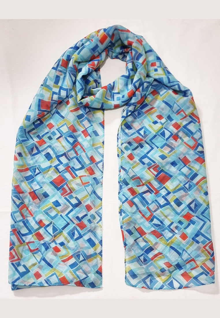 San Marco Aksesoris Wanita Cubiq Printed Scarf kerudung Pasmina syal Wanita Blue