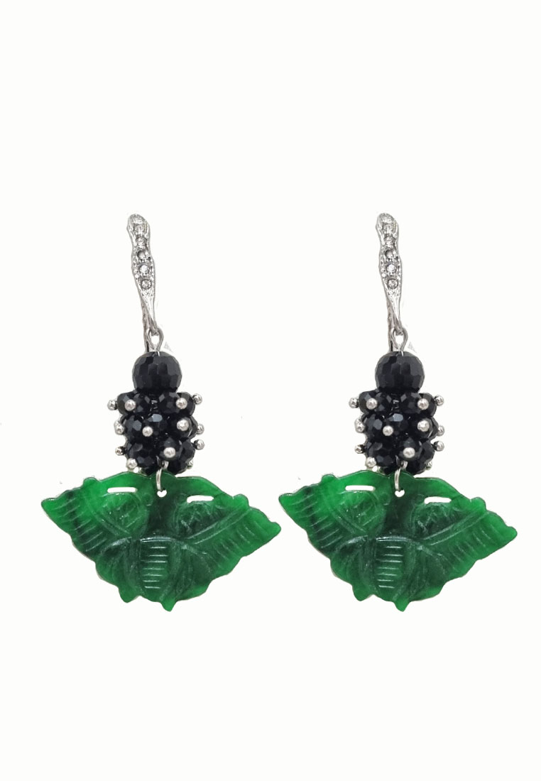 San Marco Women's Accessories Butterfly Jade Earrings Anting Wanita Batu Giok Green