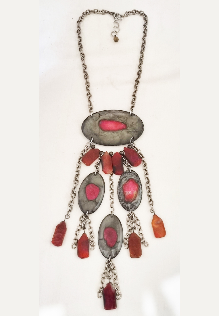 San Marco Aksesoris Wanita Resin Art Inlay chains Necklace Kalung Wanita Pink
