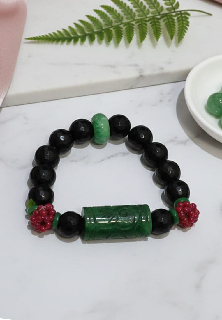 San Marco Aksesoris Gelang Giok Wanita Jade Classic Bracelet Green, Red & Black