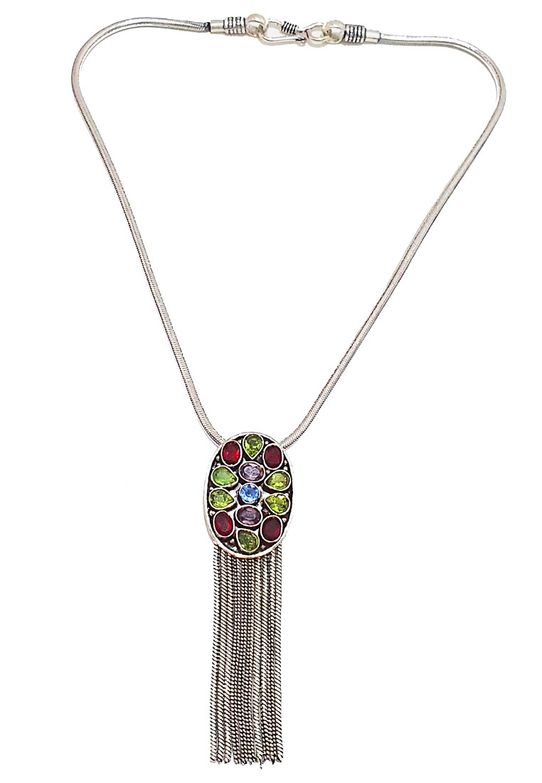 San Marco Oxidized Silver Gems Necklace Perak Bakar Kalung Wanita Batu Silver
