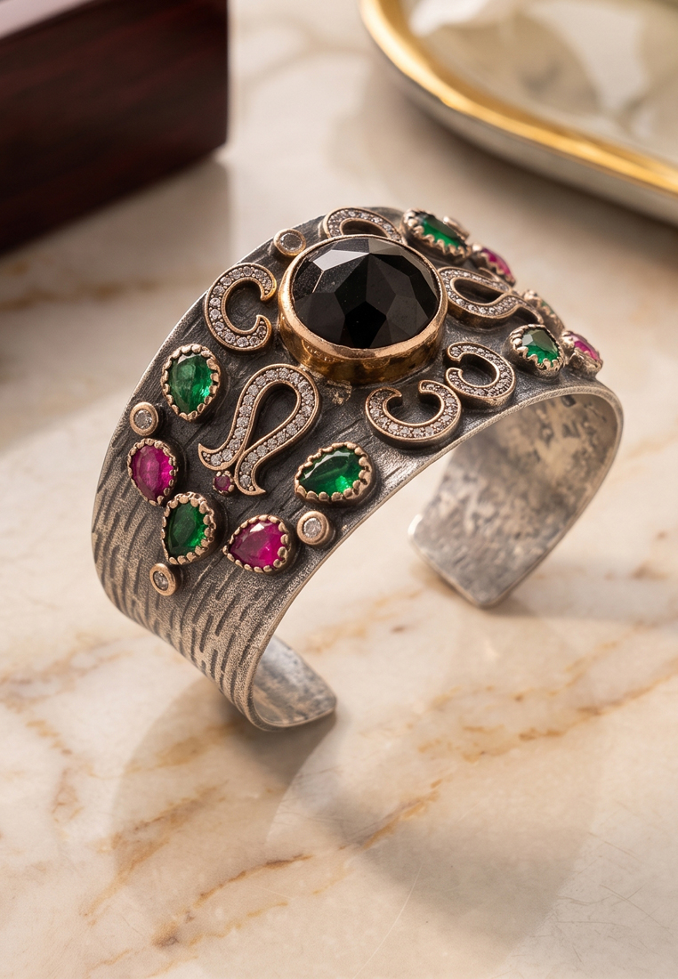 SAN MARCO Aksesoris Gelang Wanita GemStones Studded Sterling 925k Silver Bangle Silver & Multi