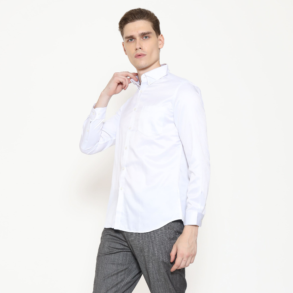 Schoeller Kemeja Putih Pria Slim Fit Motif Micro Dobby Schoeller Lengan Panjang | DORMA-MLNS-PT