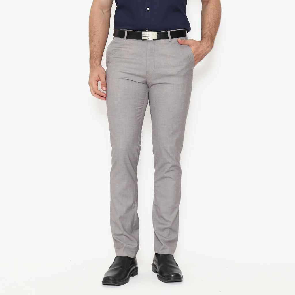 SCHOELLER OXY-ST-SF Celana Panjang Formal Pria Slim Fit Viscose Stretch Premium Warna Abu Muda