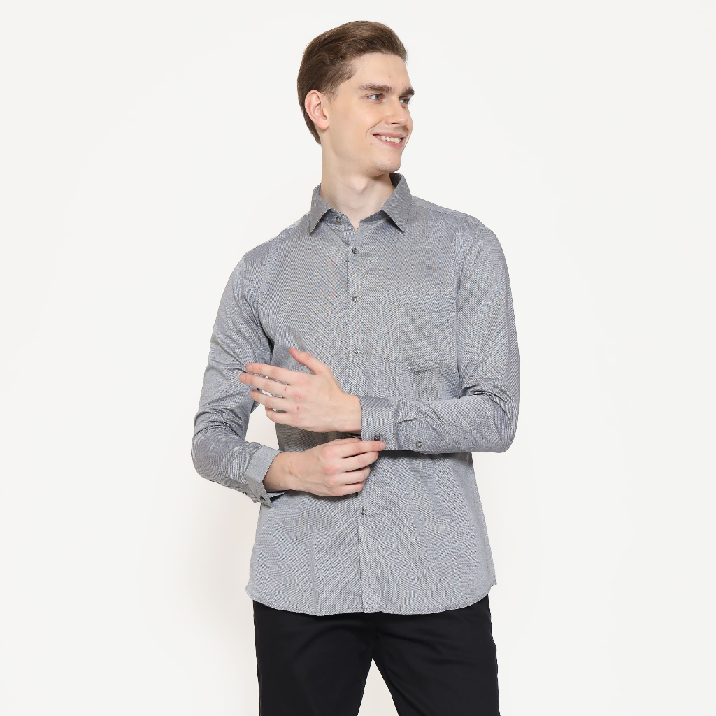 Schoeller Kemeja Formal Pria Lengan Panjang Slim Fit – Warna Abu – DIOR-MLS
