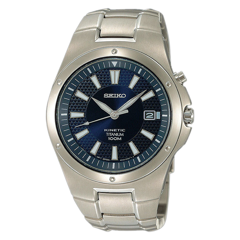 Seiko Jam Tangan Pria Seiko Kinetic SKA395P1 Men Blue Dial Titanium Strap