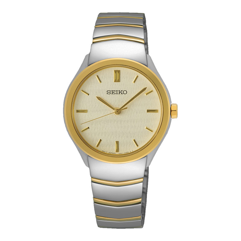 Seiko Jam Tangan Wanita Seiko SUR550P1 Discover More Beige Dial Dual Tone Stainless Steel Strap
