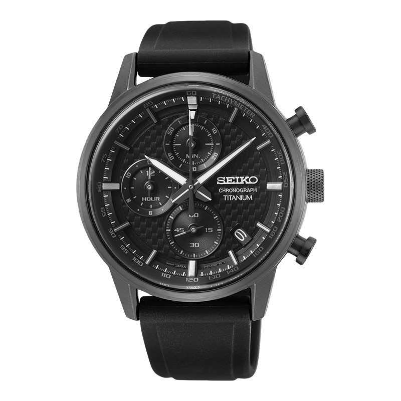 Seiko Jam Tangan Pria Seiko Chronograph SSB393P1 Titanium Discover More Black Dial Black Silicone St