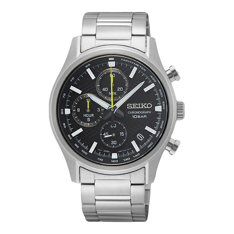 Seiko Jam Tangan Pria Seiko Chronograph SSB419P1 Black Dial Stainless Steel Strap