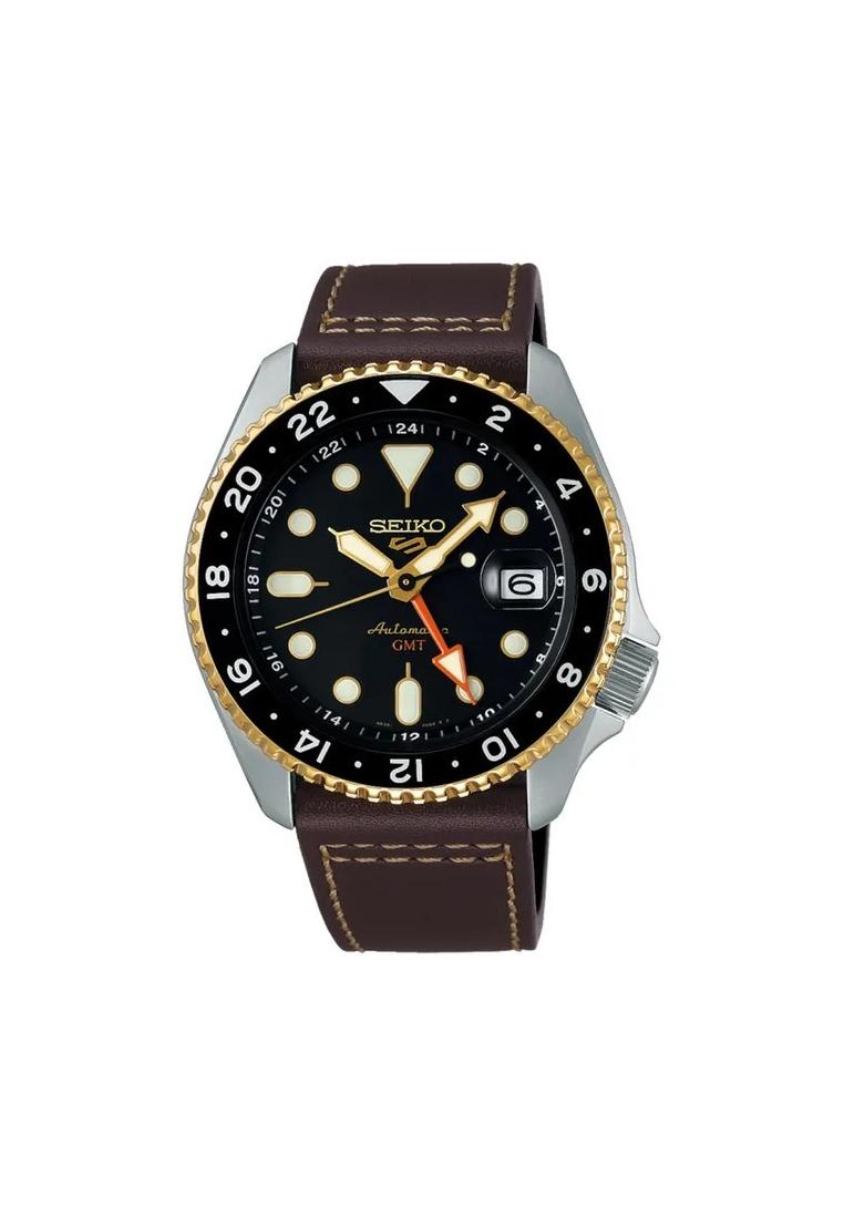 Seiko Jam Tangan Pria Seiko 5 Sports SSK036K1 Automatic GMT Black Dial Brown Leather Strap