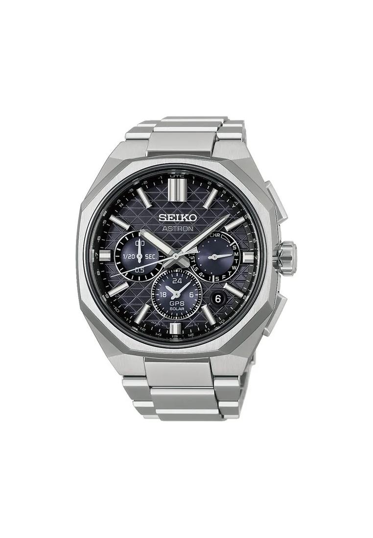 Seiko Jam Tangan Pria Seiko Astron HAB002J1 Solar Dual Time Chronograph Black Dial GPS Titanium Stra