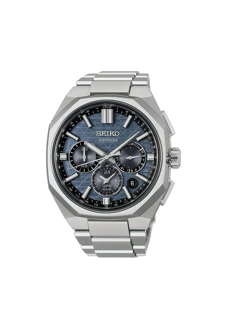 Seiko Jam Tangan Pria Seiko Astron HAB001J1 Solar Dual Time Chronograph Blue GPS Titanium Strap