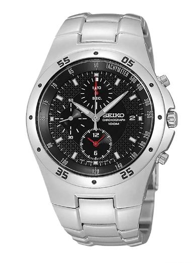 Seiko Jam Tangan Pria Seiko Chronograph SND417 SND417P1 Black Dial Silver Stainless Steel Strap Orig