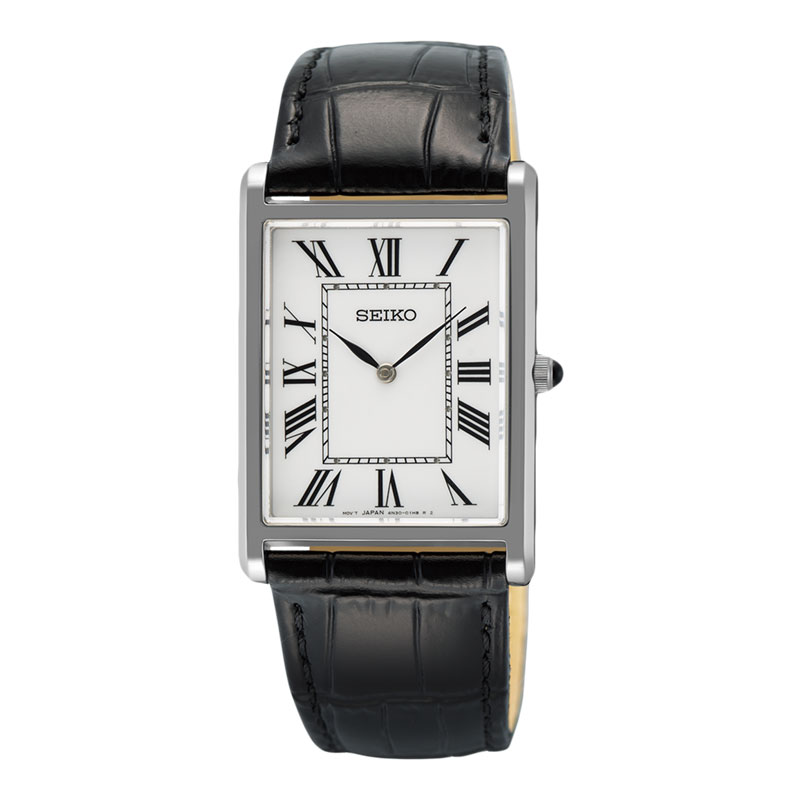 Seiko Jam Tangan Pria Seiko Classic SWR103P1 Tank Men White Dial Black Leather Strap