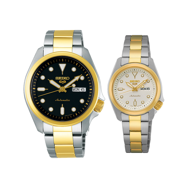 Seiko Jam Tangan Couple Seiko 5 Sport SRE004K1_SRPE60K1 Automatic Analog Dial Dual Tone Stainless St