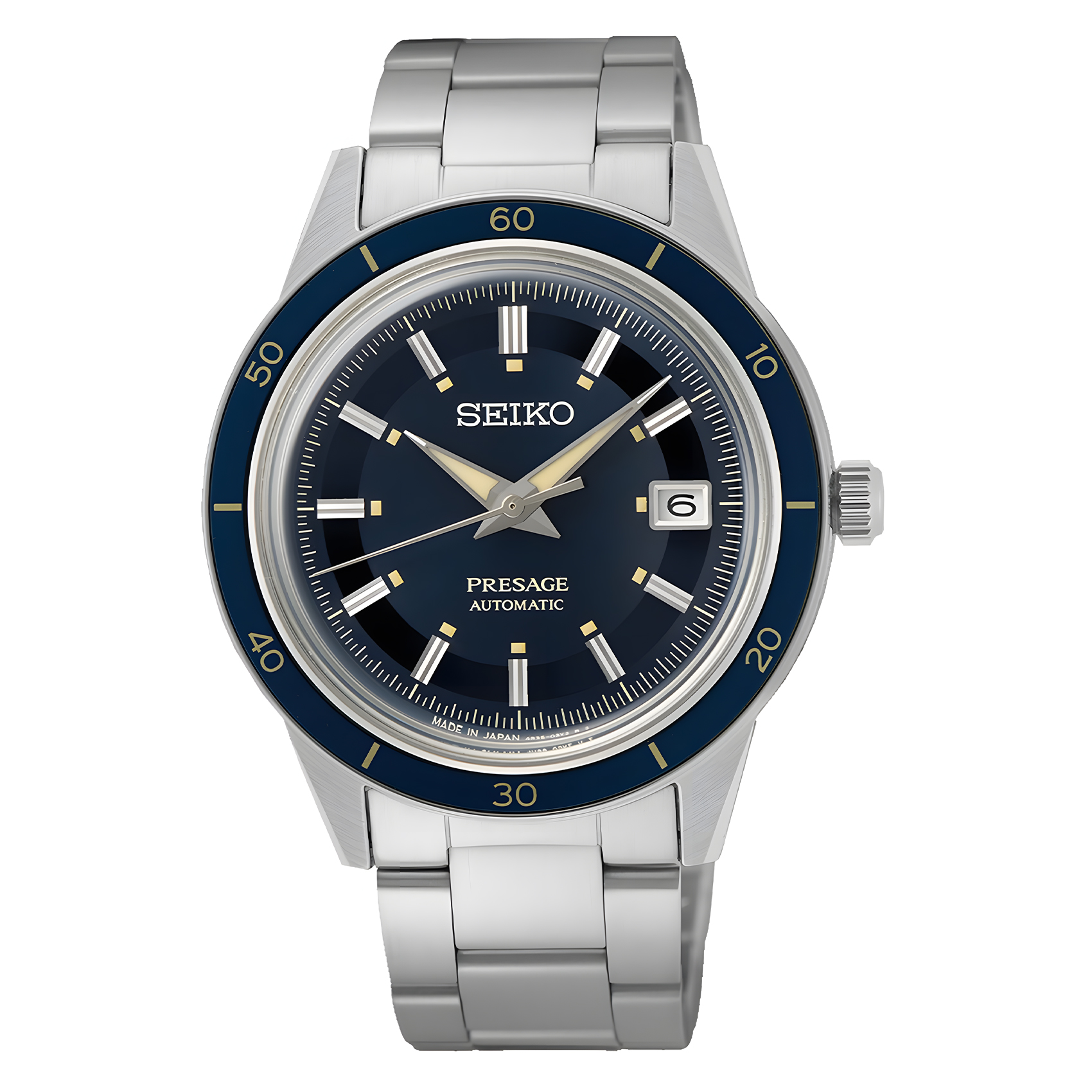 Seiko Presage Style 60’s - Jam Tangan Automatic Pria - Vintage Blue Dial - All Stainless Steel - SRP