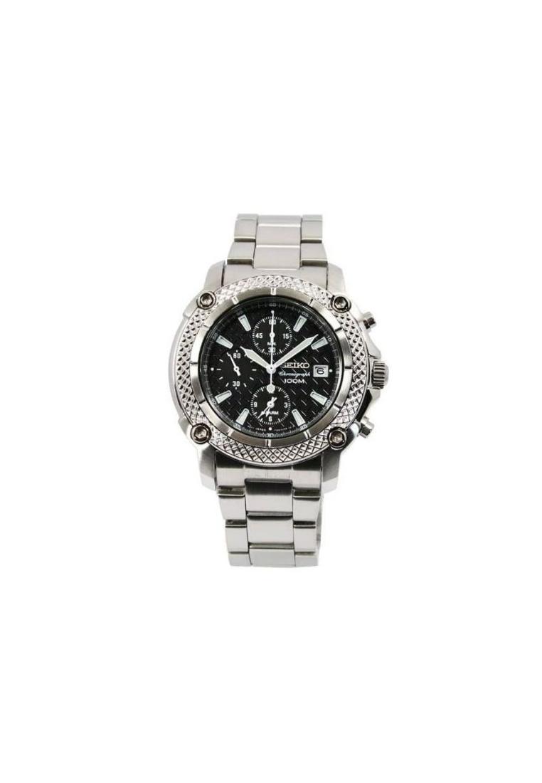 Seiko Jam Tangan Pria Seiko Chronograph SNA777 SNA777P1 Men Black Dial Silver Stainless Steel Strap 