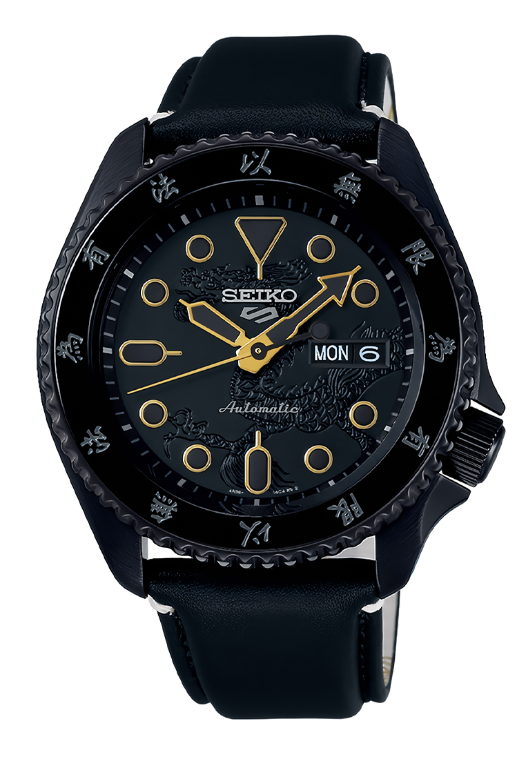 Seiko 5 Sports - Jam Tangan Analog Pria - Black Leather Strap - SRPK39K1 - 55th Anniversary Bruce Le