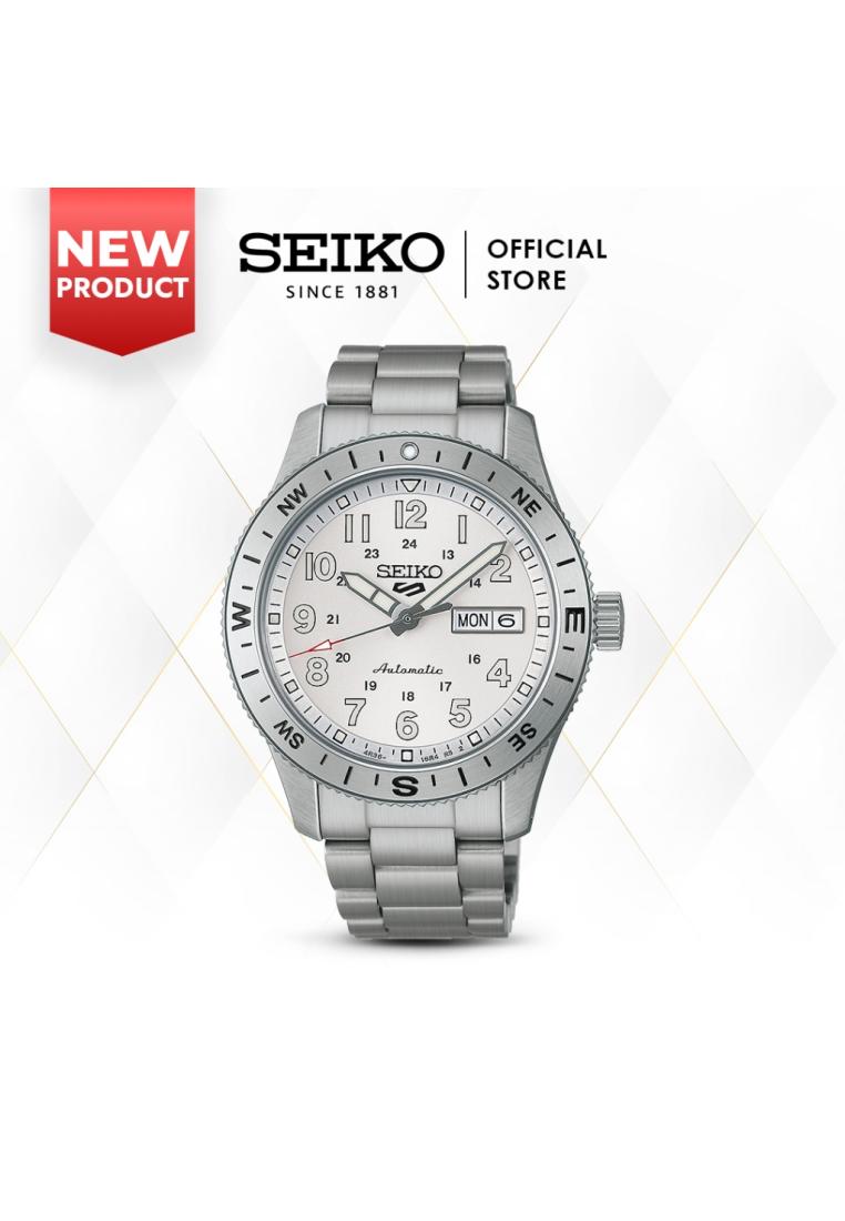 Seiko 5 Sports Field HDB007 HDB007K1 Jam Tangan Pria Automatic Silver White Dial with Rotating Bezel