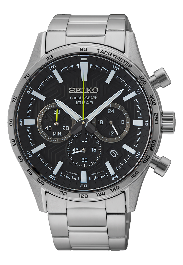 Seiko Chronograph - Jam Tangan Pria - Silver Black - Stainless Steel - SSB413P1