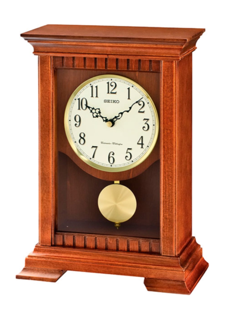 Seiko Jam Meja Seiko QXQ029 QXQ029B Wooden Case Walnut Brown Color Beige Cream Dial Analog Pendulum 