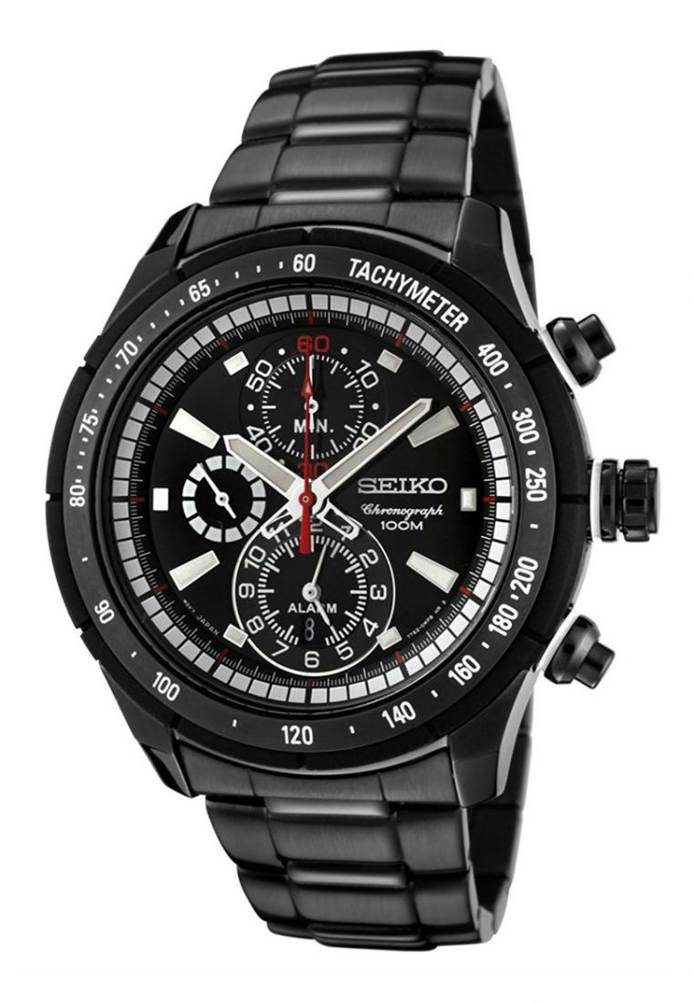 Seiko Jam Tangan Pria Seiko Chronograph Original Garansi Resmi Strap Stainless Steel Black SNAC91 SN
