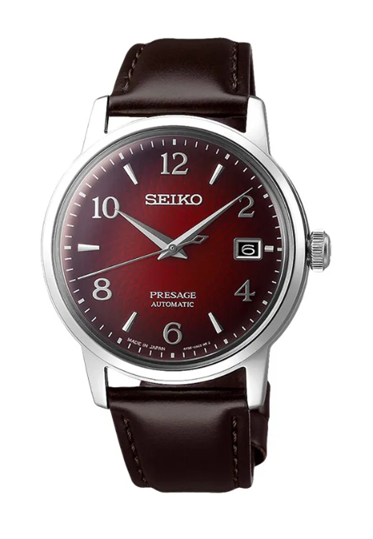 Seiko Jam Tangan Pria Seiko Presage SRPE41 SRPE41J1 Strap Leather Dark Red-Brown Color Cocktail Negr