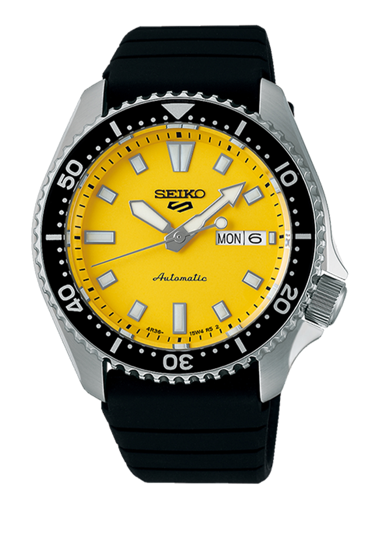 Seiko 5 Sport SRPL87K1 Automatic Men Yellow Dial Silver Silicone 42.5mm
