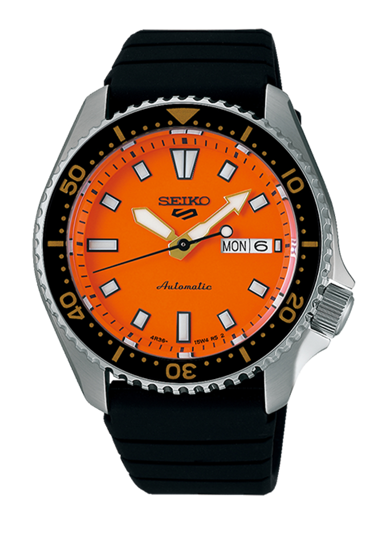 Seiko 5 Sport SRPL89K1 Automatic Men Orange Dial Silver Silicone 42.5mm