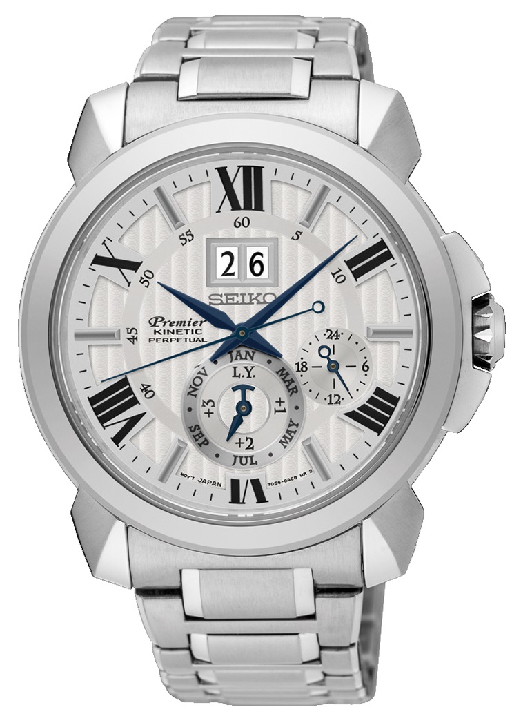 Seiko Premier Kinetic Perpetual Calender SNP139P1 Silver White Stainless Steel